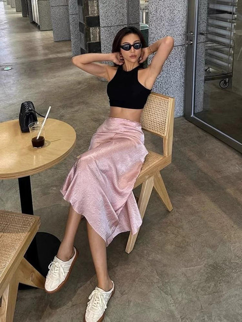 Satin A-line Long Skirt